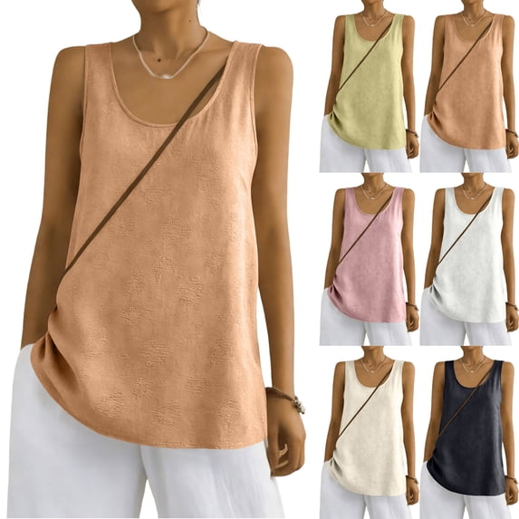 dgysar Women's Cotton Linen Camisole, Loose Fit Sleeveless Versatile Bottoming Top with Pocket Yellow size M