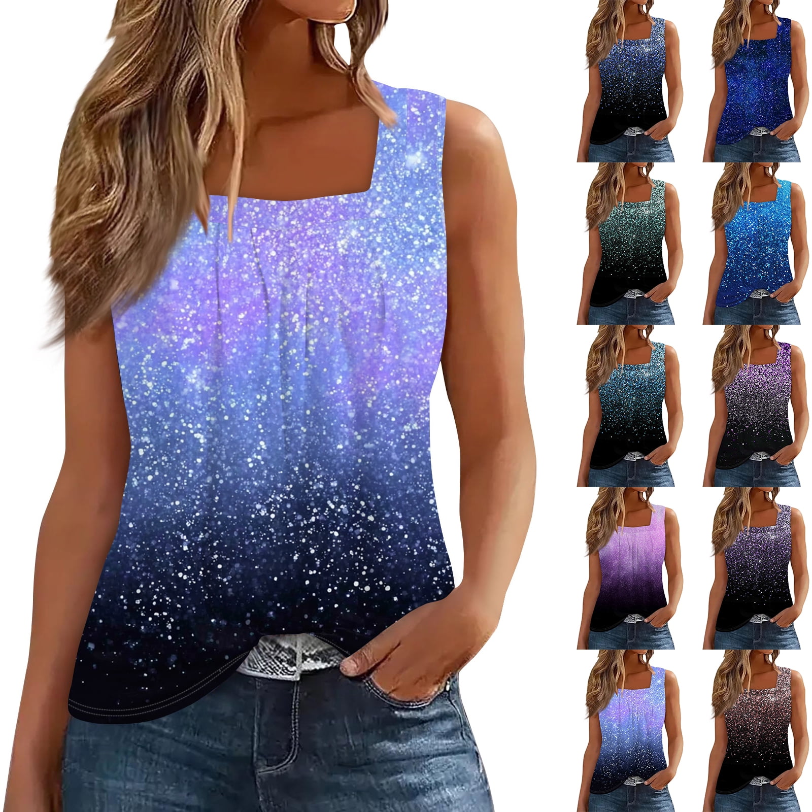 dgysar Women's Fashion Elegant Pleated Square Neck Retro Vest Top — free download