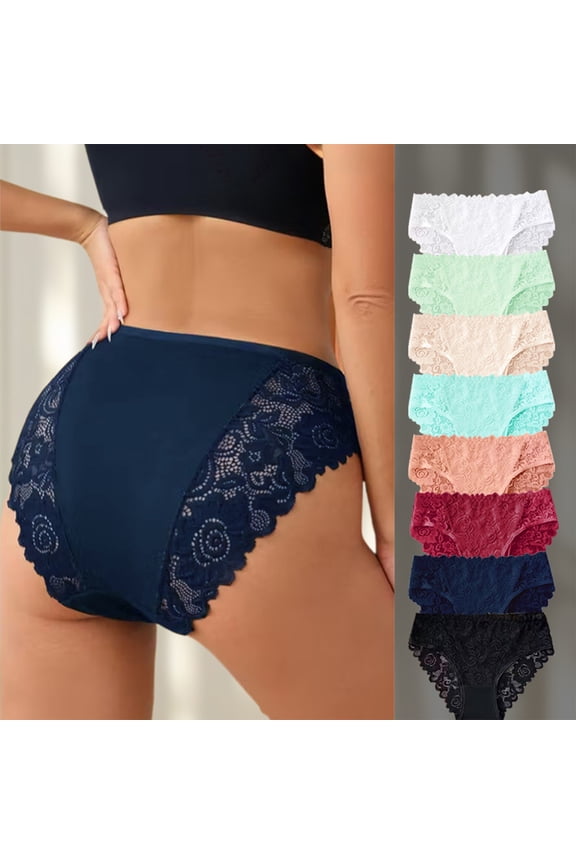 Women's Flirty Lace Trim Hipster Panties Breathable Low Rise Underwear Soft Nylon Multicolor Pack Navy XL