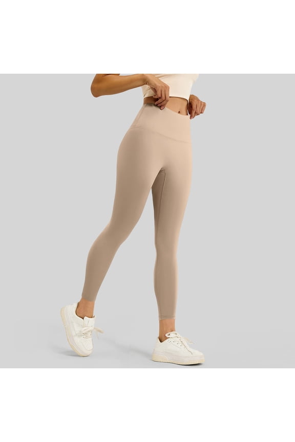 Women's High Waist Yoga Pants, Solid Color Workout Leggings,, High Rise Tummy Control, Soft & Stretchy for Exercise, Full Length for Gym, Running, or Pilates. Khaki XL