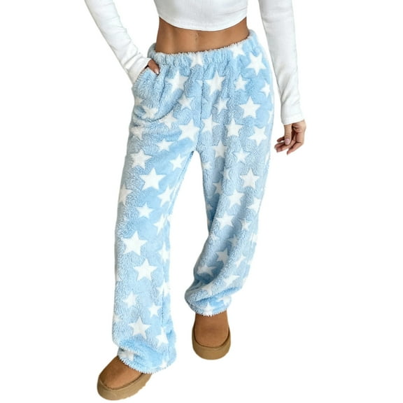 dgysar Women's Lounge Pants, Fun Star Design with Side Pockets, Perfect for Matching Family Pajamas, Gifts & Lounging Around the House Blue 2XL