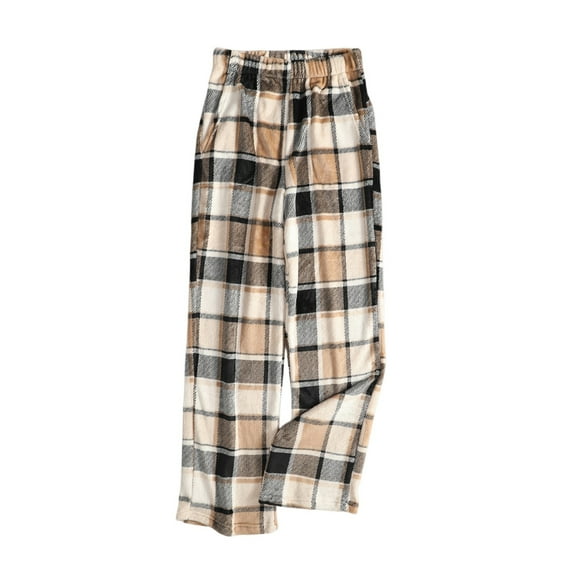 dgysar Women's Lounge Pants, Traditional Plaid Pattern with Side Pockets, Perfect for Matching Family Pajamas, Gifts & Festive Seasonal Wear. Light Brown L