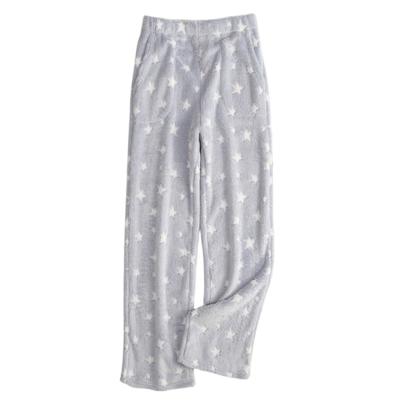 dgysar Women's Pajama Pants, Soft Fleece Lounge Pants with Star Print & Two Pockets, Cute & Comfortable Bottoms for Sleepovers & Holiday Parties. Light Blue M