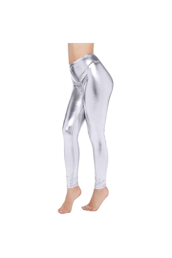 Women's Sparkle Workout Capris, High Waist & Glittery Fabric, Eye-Catching for Fitness Classes or Festivals, Perfect for Dance, Performances, or Party. Silver S