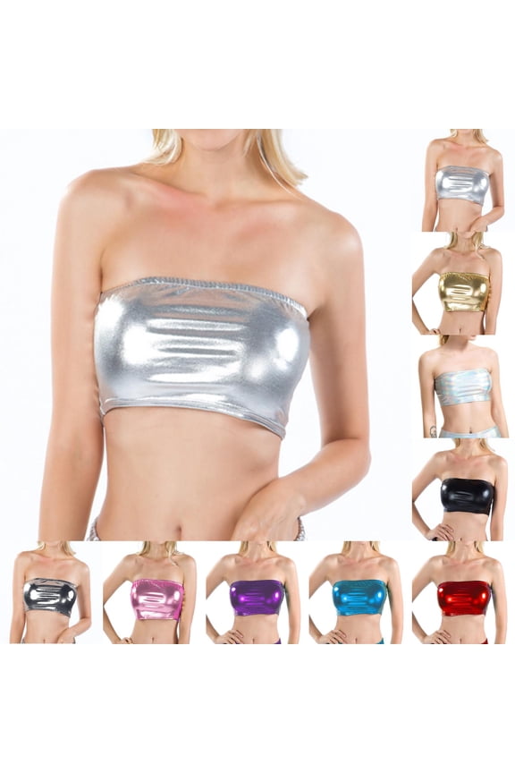 Women's Stage Leather Bandeau Undershirt, Performance Wear Strapless Crop Top Red size M