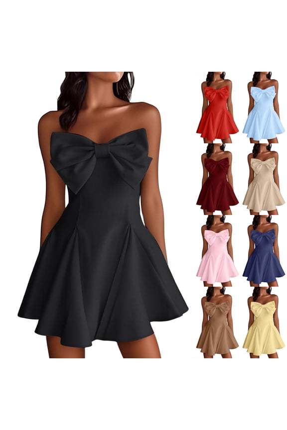 Women's Strapless Bow Mini Dress - Bandage or Bodycon Style with Large Bow Detail, Perfect for Parties & Clubbing White XL