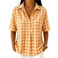 thumbnail image 1 of dgysar Womens Plaid Button Shirts, Relaxed Fit Half Sleeve Lapel Collar Blouse Tops Crafted from Breathable Polyester Fabric with Standard Button Down Neckline Orange 3XL, 1 of 4