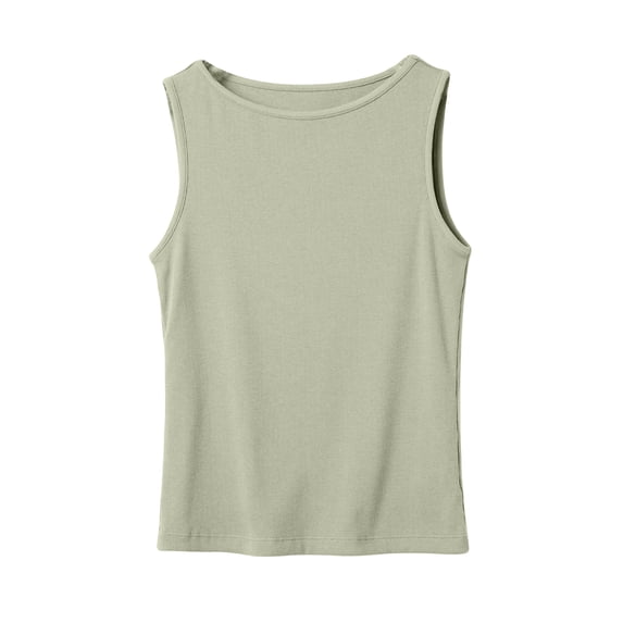 dgysar Womens Racerback Tank Tops, Boat Neck Sleeveless Base Layer Undershirt Slim Fit Cotton Blend Ribbed Knit Lightweight Breathable Summer Solid Cami Shirt Apparel Army Green L