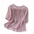 thumbnail image 1 of dgysar Womens Round Neck Shirts Short Sleeve Embroidered Pullover Tops Detailed Needlework Embroidery Design Lightweight Breathable Fabric Solid Color Short Sleeve Spring Summer Apparel Purple L, 1 of 4