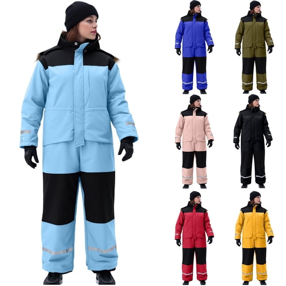dgysar Womens Snowsuits Ski Suits Onesie Winter Snow Jackets Jumpsuits Reflective Windproof Waterproof Warm Windbreaker Light Blue 2XL