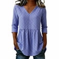 dgysar Womens T-Shirts V-Neck Plaid Pattern 3/4 Sleeve Loose Fit Cotton ...