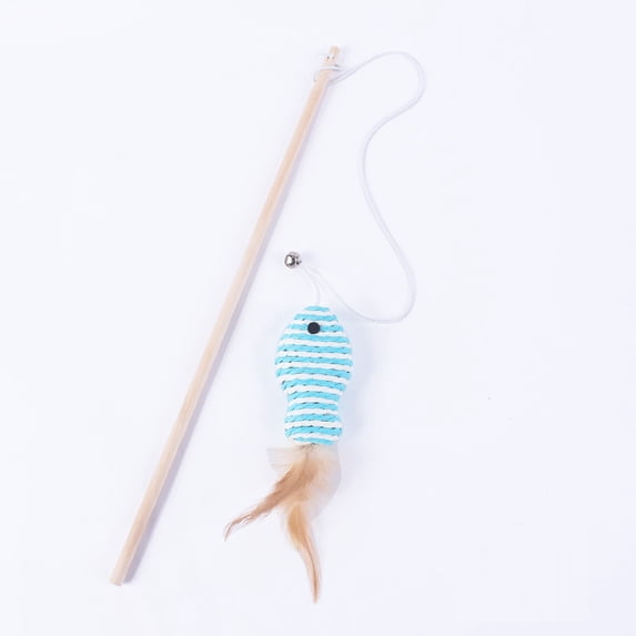 dgysar Wooden Pole Teaser Wand Paper Rope Fish Interactive Cat Stick with Elastic Rope for Jumping and Pouncing Healthy Indoor Exercise and Boredom Relief