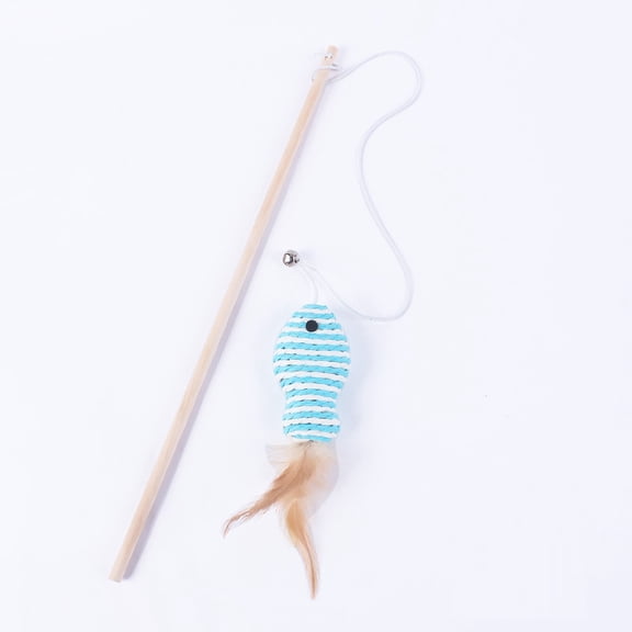 dgysar Wooden Pole Teaser Wand Paper Rope Fish Interactive Cat Stick with Elastic Rope for Jumping and Pouncing Healthy Indoor Exercise and Boredom Relief
