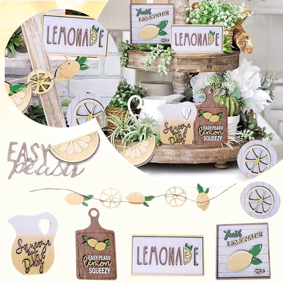 dgysar Wooden Tiered Tray Decor 7Pcs Rustic Student Wood Signs Lemon Farmhouse Ornaments for Adult Graduation Party Home Kitchen Display A-17 1-Pack