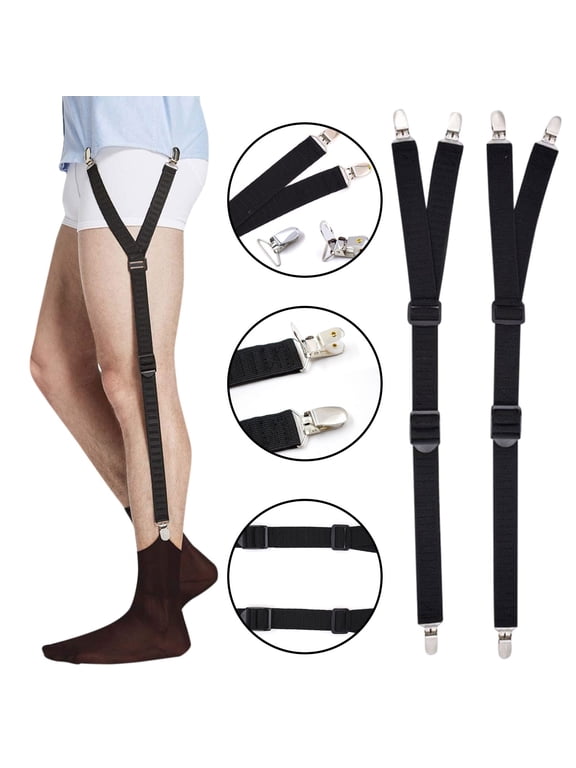 Y-Style Elastic Adjustable Metal Clip Sock Garter Suspender Straps Non-Slip Belts for Men and Women black