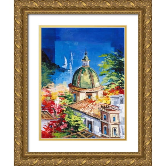 di Viccaro, Roberto 19x24 Gold Ornate Wood Framed with Double Matting Museum Art Print Titled - Positano
