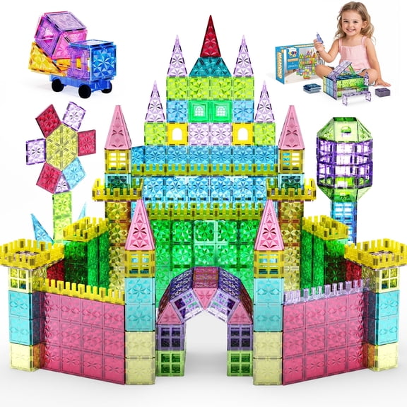 TOY Life 100PCS Diamond Magnetic Tiles for Toddlers 3-5 Magnetic Blocks for Kids Ages 4-8 STEM Magnet Blocks Magnet Tiles Magnetic Building Tiles Building Blocks Kids Games for Boy Girl