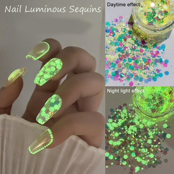 dianhelloya 1 Box Luminous Nail Sequins Women Fluorescent Nail Glitter Flake Nails Art Decoration Manicure Accessories 2