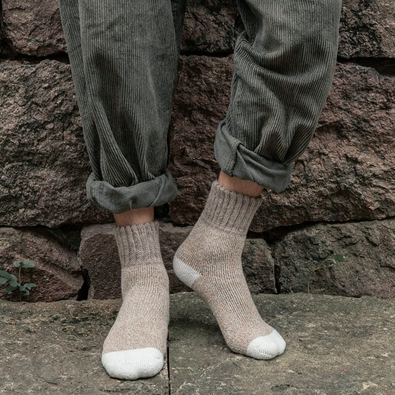 dianhelloya 1 Pair Attractive Long Socks Heat Storage Multi-color Patchwork Solid Pattern Men Warm Socks for Daily Wear Khaki