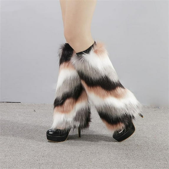 dianhelloya 1 Pair Faux Fur Socks Tie Dye Anti-cold Soft Attractive Keep Warm Delicate Leg Warmers for Stage Performance Rose Red