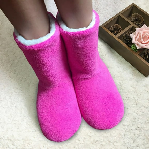 dianhelloya 1 Pair Floor Boot Socks Non-slip Mid-calf Plush Lining Thickened Fuzzy Coldproof Solid Color Winter Thermal Women Men Indoor Shoes Socks for Home Grey