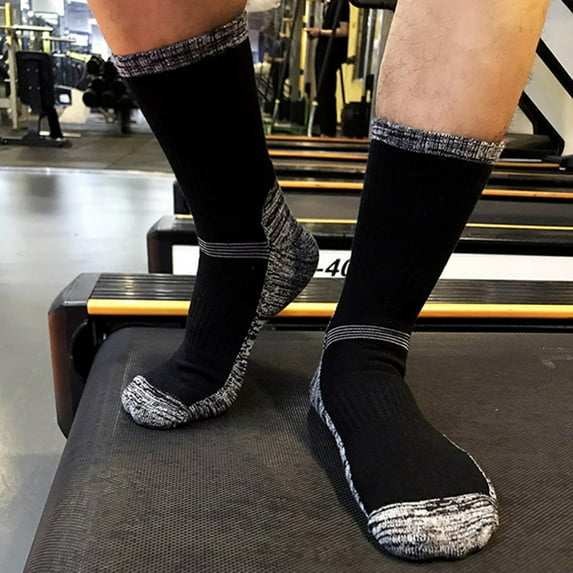 dianhelloya 1 Pair Men Winter Sports Socks Mid-tube Thickened Soft Anti-slip Elastic Patchwork Color Matching No Odor Basketball Football Jogging Socks Black