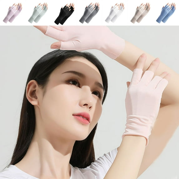 dianhelloya 1 Pair Nail Art Gloves Effective Blocking Finger Half Fingers Breathable Cooling Anti UV Thin Gloves Purple