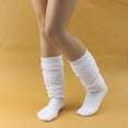 thumbnail image 1 of dianhelloya 1 Pair Slouch Socks Solid Color Breathable Polyester Women Calf Stockings for Cosplay Black, 1 of 8