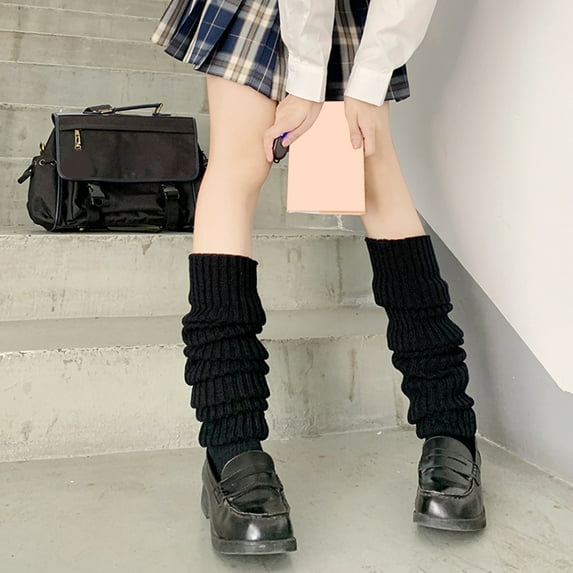 dianhelloya 1 Pair Thickened Warm Elastic Leg Warm Socks Japanese Style Sweet Girl Ribbed Knitted Boot Cuffs for Daily Wear One Size B