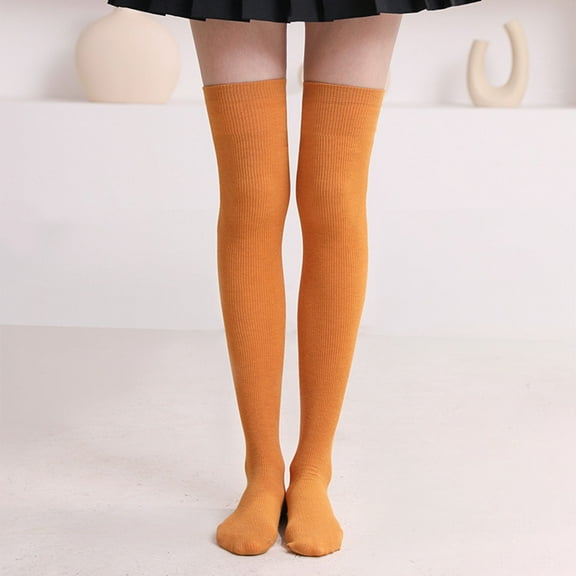 dianhelloya 1 Pair Thigh High Stocking Solid Color High Elasticity Thickened Stretchy Super Soft Leg Slimming Windproof Autumn Winter Women Over Knee Socks for Party Black