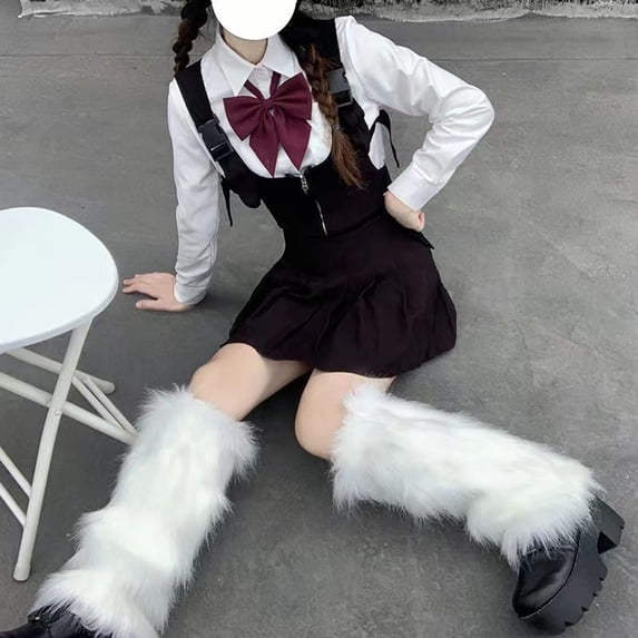 dianhelloya 1 Pair Winter Calf Socks Cozy Fluffy Faux Fur Thick Solid Color Anti-slip Warm Pile Socks Leg Warmers JK Boots Stocking Lolita Boot Covers Foot Warming Covers Black