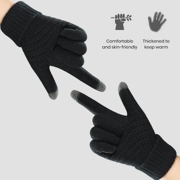 dianhelloya 1 Pair Women Men Autumn Winter Knitting Gloves Solid Color Thickened Ribbed Cuffs Ridding Gloves Windproof Gloves Black