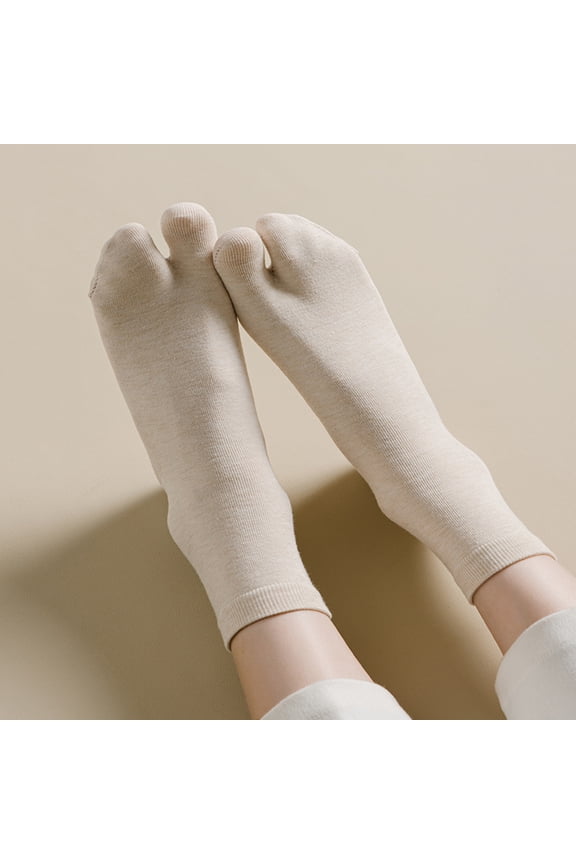 1 Pair Women Sock Middle Tube Two Toes Solid Color Soft High Elasticity Anti slip Ankle Sweat Absosrption Fall Winter Socks Light Grey