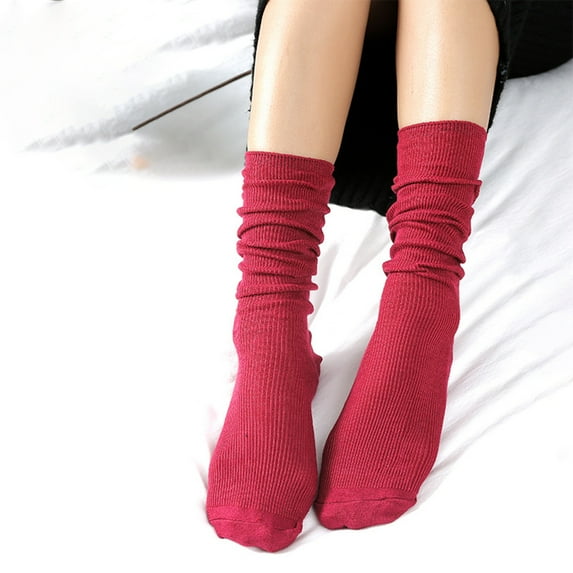dianhelloya 1 Pair Women Socks Solid Color Sweat-absorbent Autumn Winter Japanese Style Good Elasticity Leg Warmers for Daily Wear Dark Gray