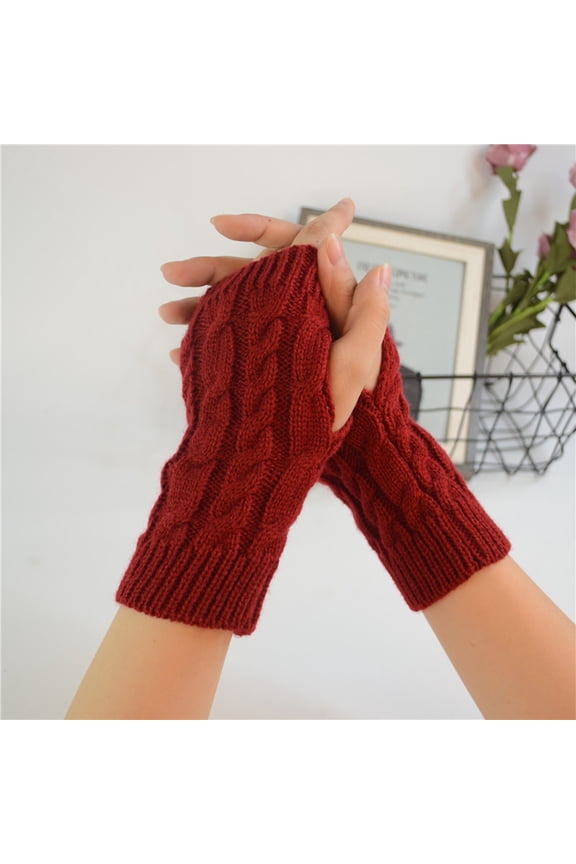 1 Pair Women Winter Gloves Crochet Knitting Mittens Warm Half Fingers Solid Color Elastic Anti-slip Gloves Twist Pattern Women Gloves Unisex Hands Warmer Light Grey
