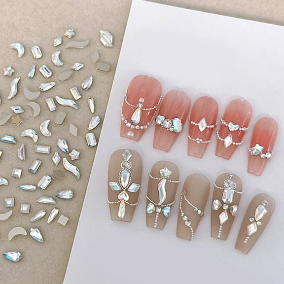 dianhelloya 100Pcs/Bag Nail Rhinestone Flat Back Diverse Styles Easy Paste Shining Nail Decoration Faux Crystal Irregular Shape Nail Art A