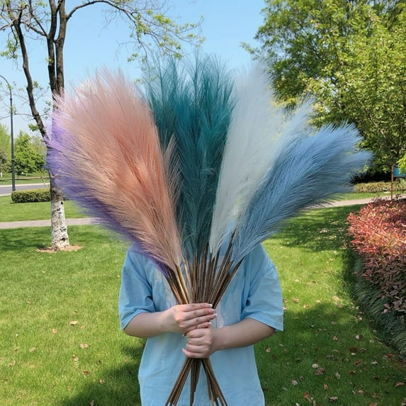 dianhelloya 10Pcs Artificial Pampas Grass Decorations Realistic Vibrant Color Fade-Resistant Wedding Centerpiece Fake Pampas Grass Decor Dark Blue
