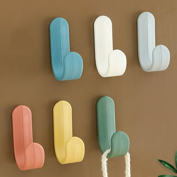 dianhelloya 10Pcs Coat Hook Heavy Duty Home Organization Punch-free Simple J-shaped Wall Mounted Towel Hanger for Kitchen Yellow
