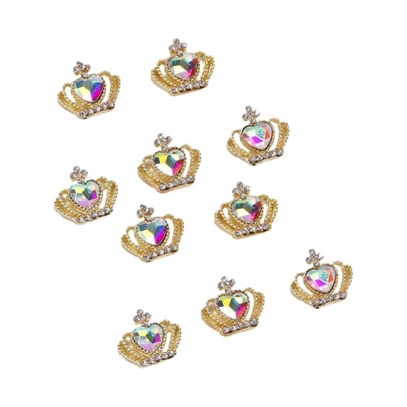 dianhelloya 10Pcs Shiny Love Heart Nail Rhinestones Multicolor Alloy Crown Nail Charms Jewelry Accessories Ornaments DIY Nail Art