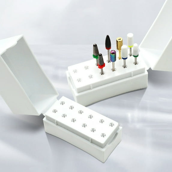 dianhelloya 12 Holes Bit Box Large Capacity Buckle Design Dustproof Moisture-proof Manicure Tool Nail Art Drill Grinding Head Bit Display Storage Box Clear