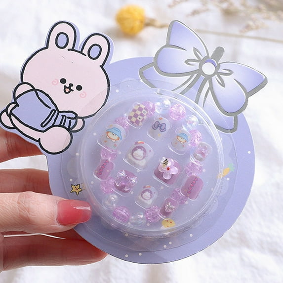 dianhelloya 12Pcs Fake Nails Adorable Cartoon Pattern Vibrant Color Full Cover Decorative Press-On Fake Nails Manicure Tips Purple