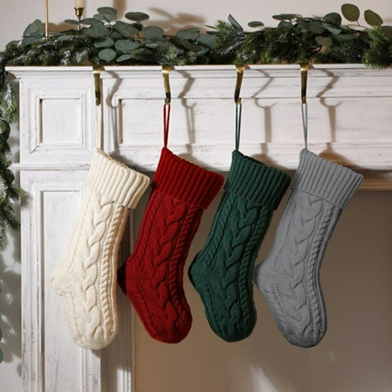 dianhelloya 1Pc Christmas Knitted Stocking Large Handmade Reusable Xmas Tree Hanging Gift Bag Sock Pendant Holiday Party Decoration Festival Gift for Xmas Silver Gray