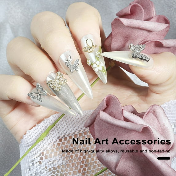 dianhelloya 2 Pcs Nail Decors Butterfly Nail Charms Cubic Zirconia Nail Art Jewelry Decorations 3D Butterfly Shape Nail DIY Craft Jewelry G