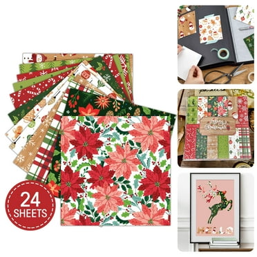 dianhelloya 24Pcs Christmas Scrapbook Paper 6x6 Inch Single-Sided Design Card-Making Decorative Crafts Background for Xmas Mix Color