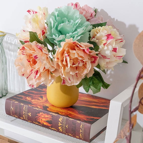 dianhelloya 2Pcs Artificial Peony Flower Single Branch Forever Blooming Realistic Home Decoration Wedding Accessory Simulated Flower Champagne