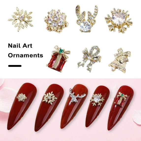 dianhelloya 2Pcs Christmas Nail Zircon Set Bell Elk Sled Christmas Tree Design Nail Zircon Art for Family Friends E