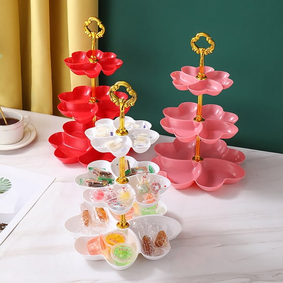 dianhelloya 3-Tier Space-Saving Vertical Fruit Tray, Stackable Kitchen Organizer with Sturdy Metal Bracket, Food-Grade PET Plastic Dessert Plate for Countertop Storage, Cupcake Stand