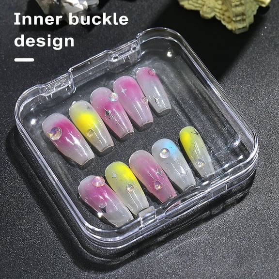 dianhelloya 3Pcs False Nails Storage Box with Lid Transparent Plastic Beads Storage Container Multifunctional Mini Square Empty Box for Fake Nail Tips Earplugs Jewelry Nail Decorations Pills Purple