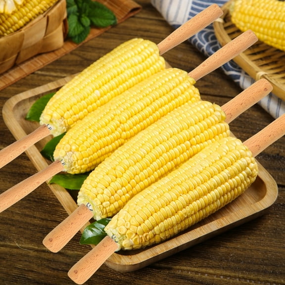 dianhelloya 4Pcs 3-Prong Metal Potato Forks with Beech Wood Handle Reusable Cooking Corn Skewers Kitchen Utensil Short