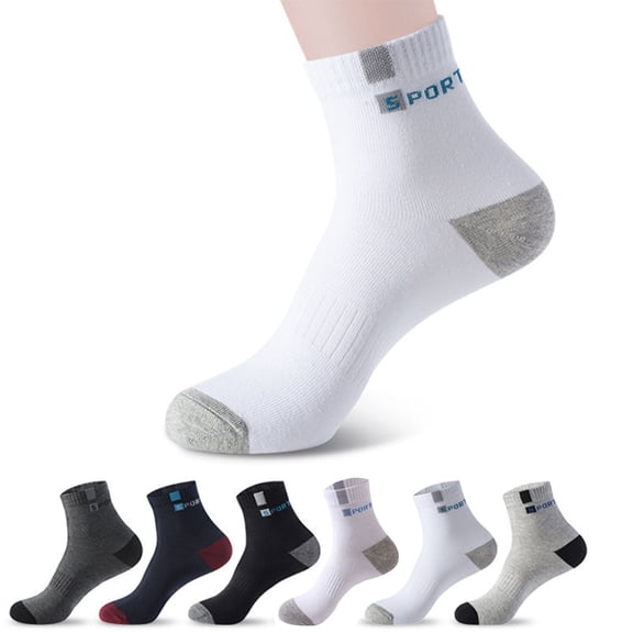 dianhelloya 5 Pairs Sports Socks Breathable Sweat Absorption Letter Printed Mid-Tube Soft Socks Sports Wear Bouncy Summer Outdoor Running Casual Socks Men Accessories Navy Blue